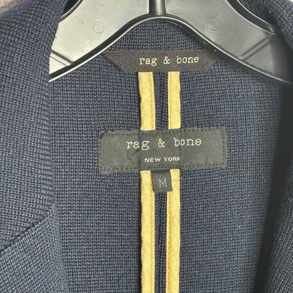 Rag & Bone 100% Merino Wool Navy Blue Knit Single Button Jacket Size Medium - Picture 9 of 11